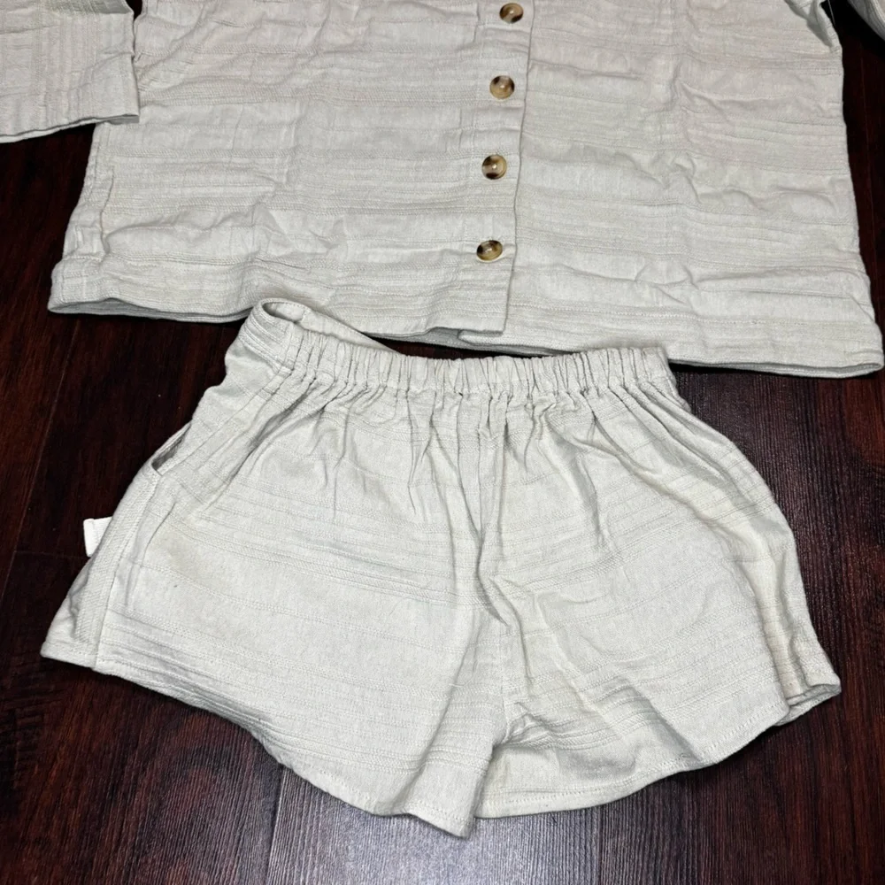 FREE PEOPLE Pippa Short Set 100% cotton Boxy Top & Shorts wrap closure Small NWT
